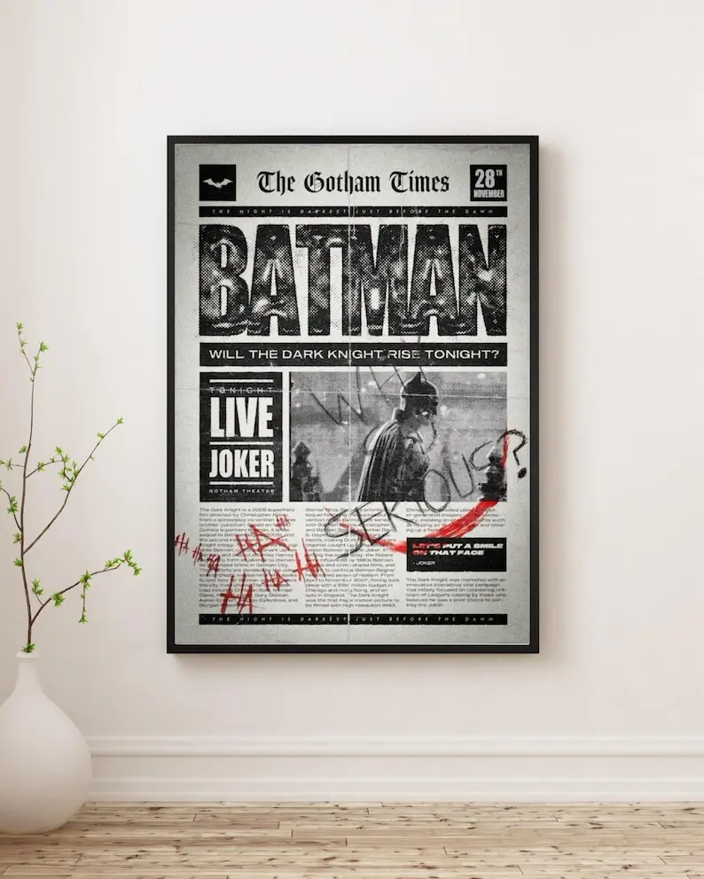 Vintage Vigilante Newspaper Poster – Dark City Wall Art Print – Retro Movie-Inspired Room Decor – Collectible Gift – Unframed - Poster Print Unframed
