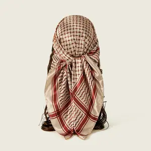 Silk Scarf Shemagh Houndstooth Square Hair Head Wraps Desert Tactical Bandana Neckkerchief for Women Men Muslim Hijab Gift