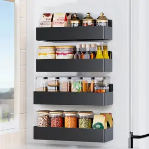 Magnetic Spice Rack for Refrigerator 4pack, Black Fridge Organizers And Storage，Spice Rack Organizer, Magnetic Spice Rack Organizer For Refrigerator And Oven container Kitchen Metal Adjustable Rubber Smooth