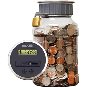 Locking Digital Coin Bank Savings Jar - Pennies Nickles Dimes Quarter Half Dollar Change Counter | Clear Jar with LCD Display