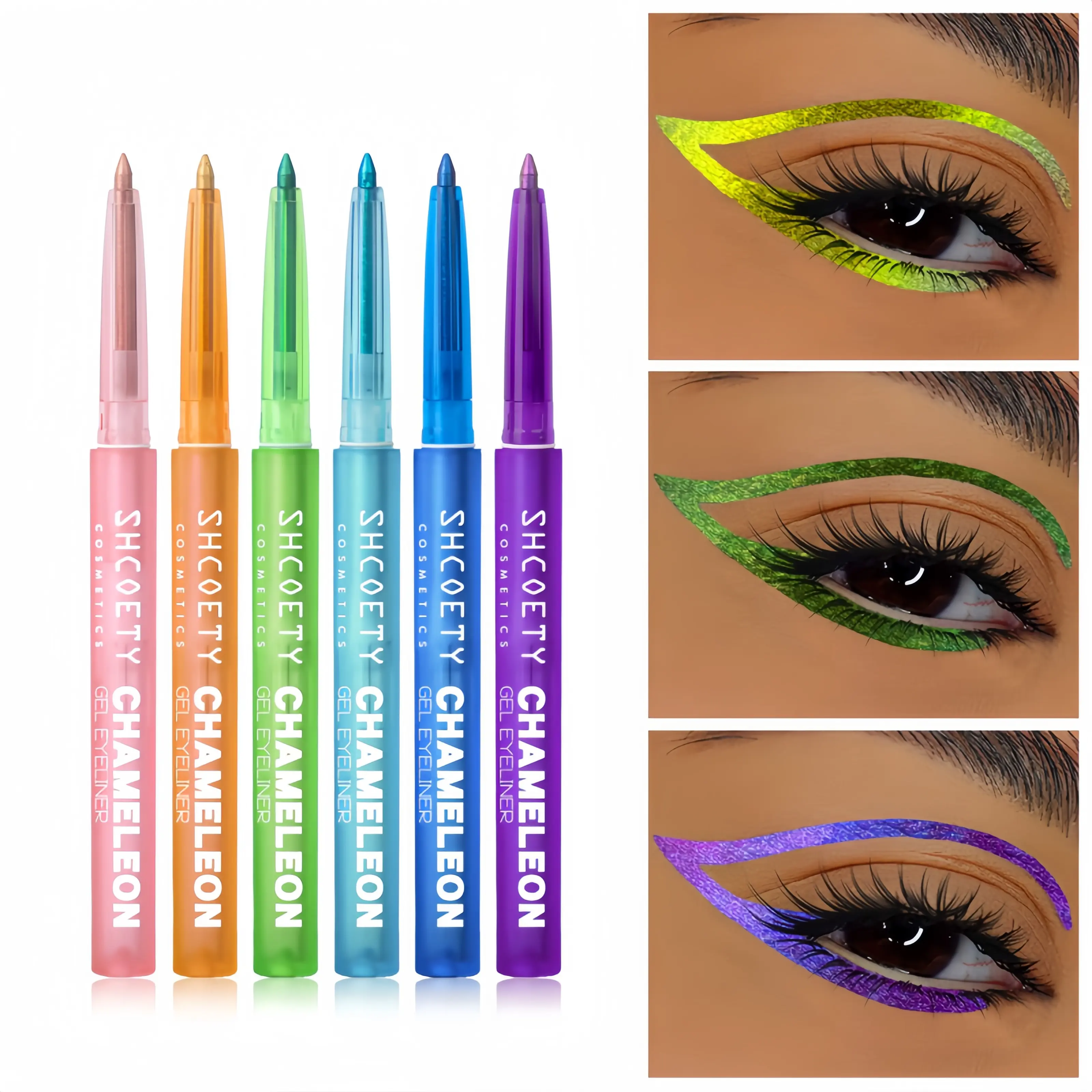 6-color chameleon eyeliner pencil, Eye makeup supplies, Eye makeup product, changes color under different lighting, for music festivals, New Year's metallic eye looks, one pencil unlocks multiple styles, smudge-proof, waterproof, sweat-resistant