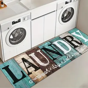 1 Pc Water Green Wood Grain Laundry Room Rug Soft And Comfortable Long Strip Carpet Printed Mat Anti Slip Floor Mat Suitable For Kitchen Living Room Bedroom Sink Laundry Room Decoration Carpet Mat