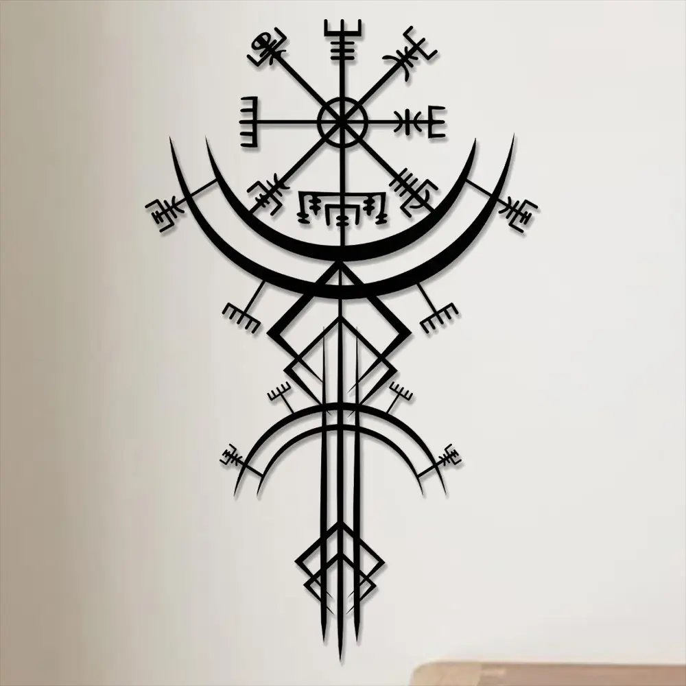Viking Metal Wall Art, Artwork for Walls, Norse Mythology Rune Decor, Metal Wall Hanging Decor for Home Office, Garden Decoration Supplies