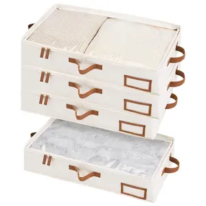 4 Pack Queen Size Under Bed Storage Bags with Handles and Label Clips Under Bed Clothes Storage Sturdy Thickened Structure Storage