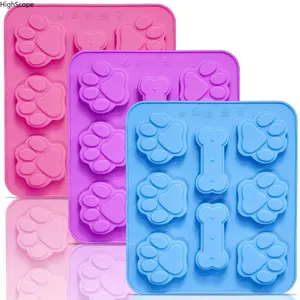 3 Pack Silicone Dog Paw & Bone Ice Cube Trays, 2 in 1 Non-Stick Easy Release Molds, Reusable Food Grade Molds for Homemade Dog Treats Chocolate Baking