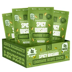 Where You Bean Spicy Wasabi Edamame Snack – Crunchy Asian Bean Snack | Keto, Vegan, Gluten Free, High Protein | Low Carb Healthy Snack (3oz 4-Pack)