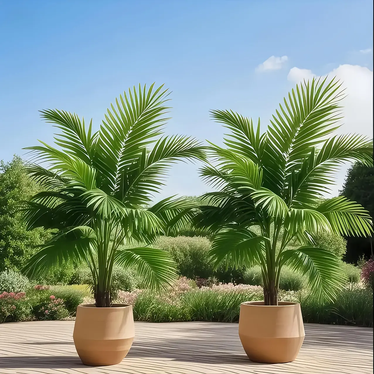 2-Pack Realistic Touch Plastic Large Palm Trees (2.21ft) - Indoor Outdoor Home Decor for Garden, Office