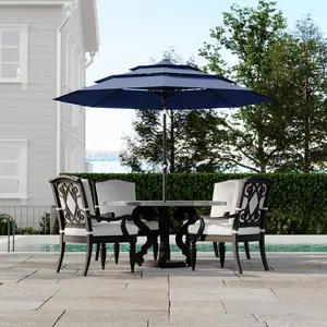 9Ft Outdoor 3 Tiers Market Umbrella, Heavy Duty 8 Ribs Patio Table Umbrella, Ventilated Canopy with Hand Crank & Push-Button Tilt