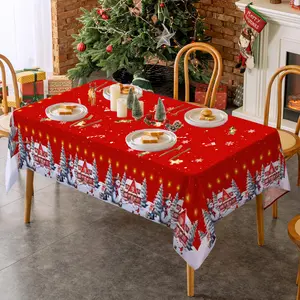 Christmas Rectangular Tablecloth, Snowman and Snowflake Design, Indoor and Outdoor Use, Perfect for Weddings, Parties, Cafes, Picnics