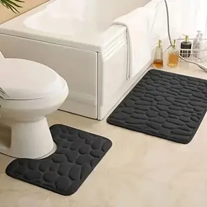 Set of 2 Ultra Absorbent Bath Mats, Bathroom Rug Set, Non-Slip Bathroom Floor Comfort, Soft High-Density Sponge Carpet, Ideal Bathtub Shower Home Decor Accessories, Water Absorbent Mat
