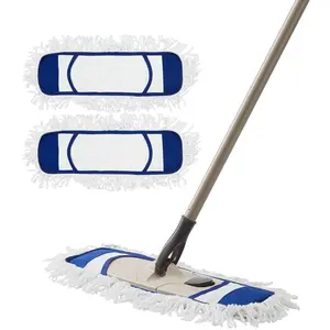 Eyliden Dust Mop with 2 Reusable Washable Pads - One Touch Replacement, Height Adjustable Handle, Wet & Dry Mops for Floor Cleaning, Hardwood, Laminate, Tile Flooring Push Dust Broom