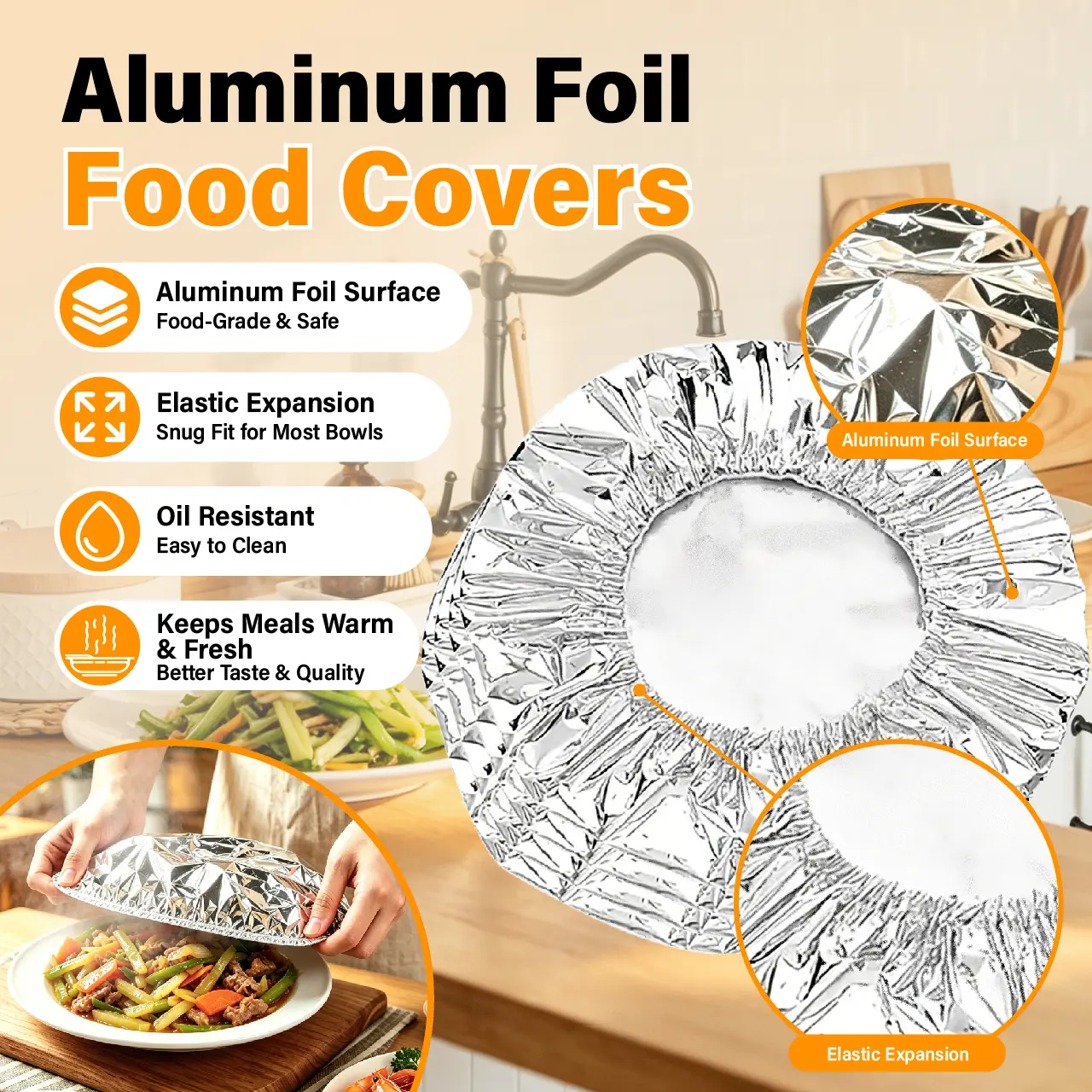 Reusable Stretchable Aluminium Foil Food Covers - Multi-Size Microwave Cover Kits for Meal Prep, Keeps Meals Warm, Kitchen Dish Insulation, Fits Plates, Bowls, Containers