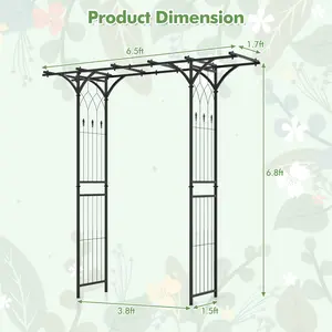 COSTWAY - 6.8 Feet Garden Arbor with Trellises for Climbing Plant Vine Rose