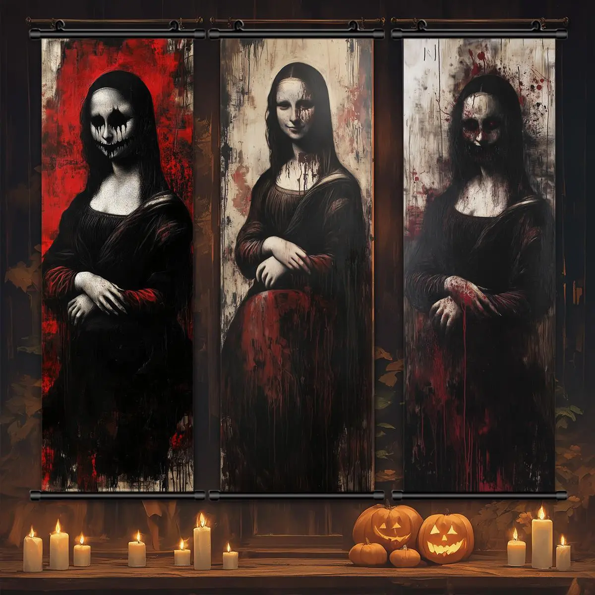 Horror Character Pattern Wall Art, 3 Counts/set Halloween Hanging Banner, Scary Character Posters, Halloween Creepy Character Decorations, Gift