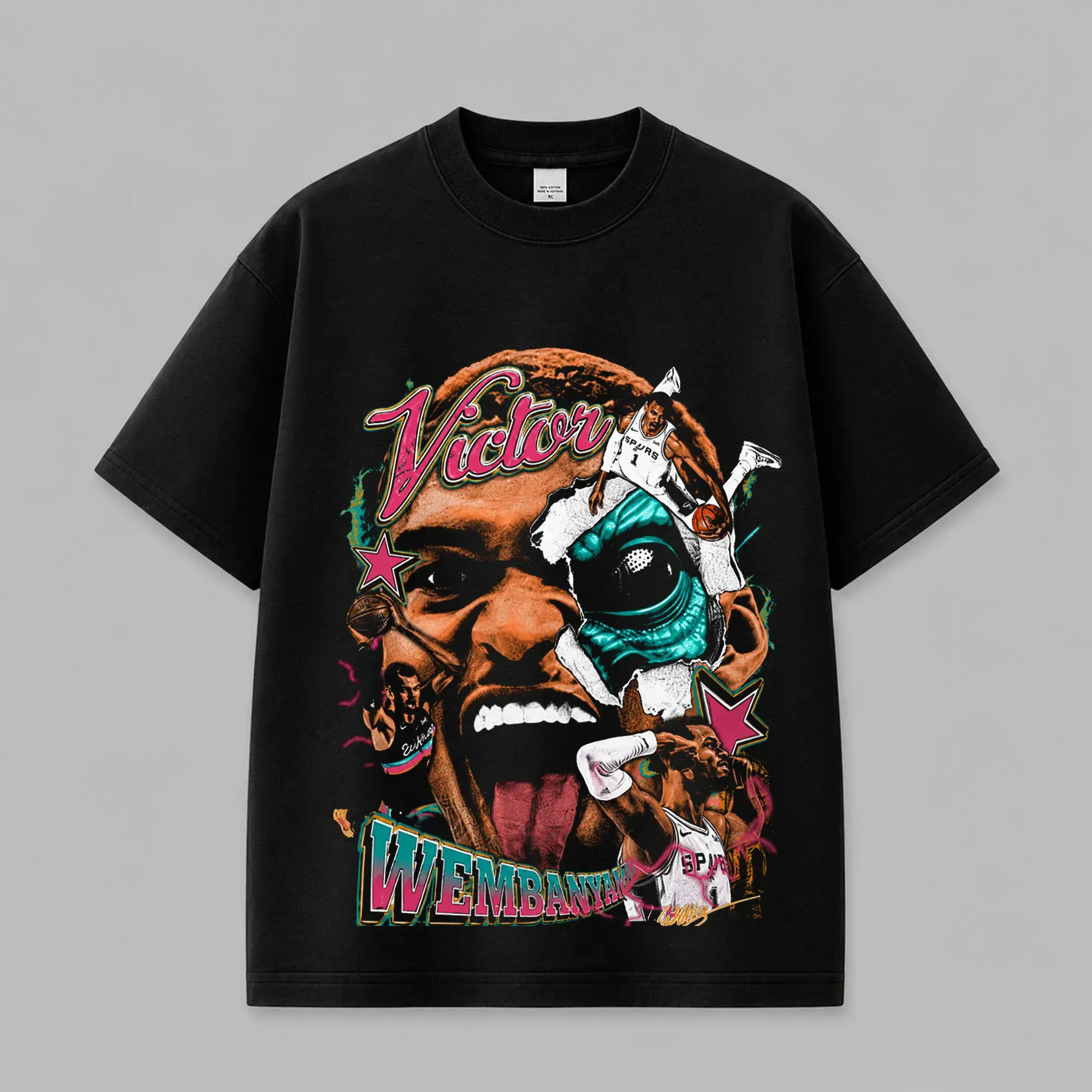 [100% Heavyweight Cotton] Victor Wembanyama 'The Alien' Graphic Vintage Wash Tee | Spurs Nation Basketball Streetwear | Oversized Wemby Fan Apparel | Perfect Father's Day Gift