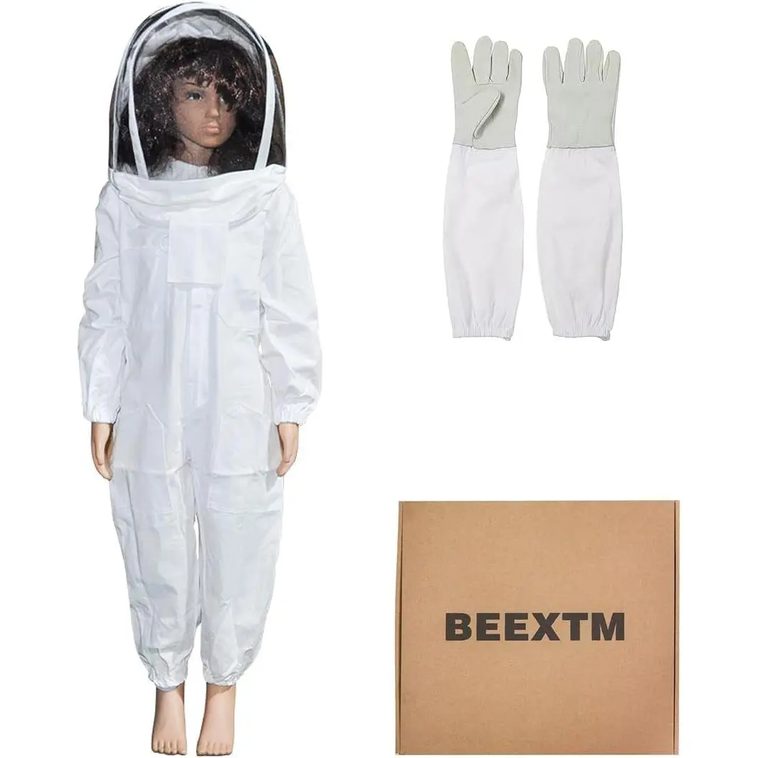 Child Bee Suit Teens 4.27-4.44Ft Upgrade and Thicken Bee Suit with Ventilated Fencing Veil & Sheepskin Gloves,Professional and Beginner Beekeepers,Bee Smock Costume Jacket Pullover