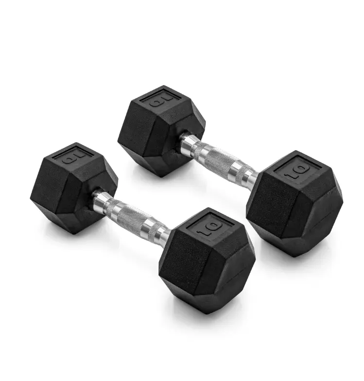 10lb Coated Rubber Hex Dumbbell Pair for Strength Training and Fitness