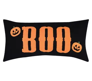 24" x 12" Boo Pumpkin Throw Pillow by Valerie