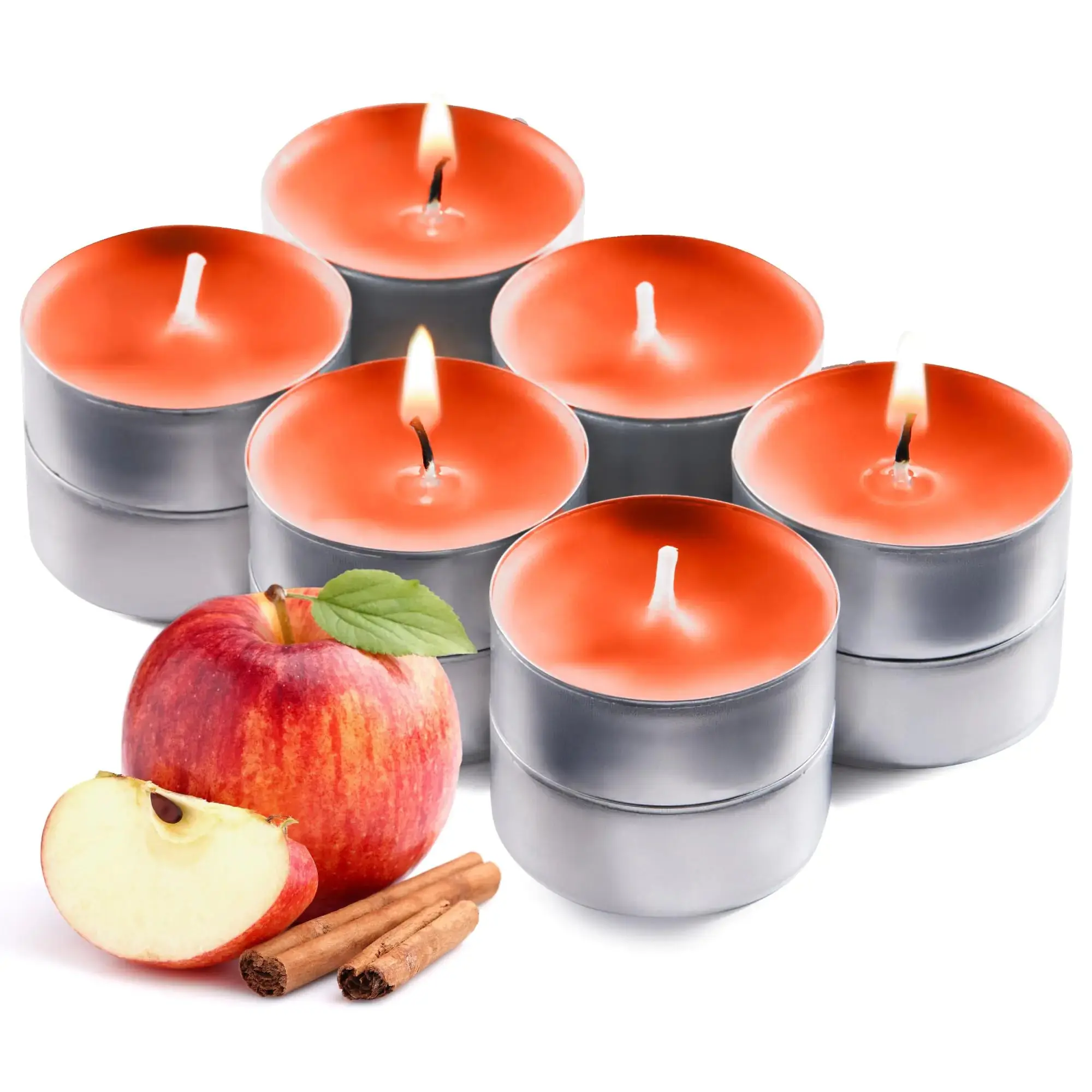 Orange Scented Tealight Candles - Pack of 12 Scented Tea Light Candles with Long Lasting Aromas - Apple Cinnamon Fragranced Orange Tealight Candles - 4 Hour Burn Time