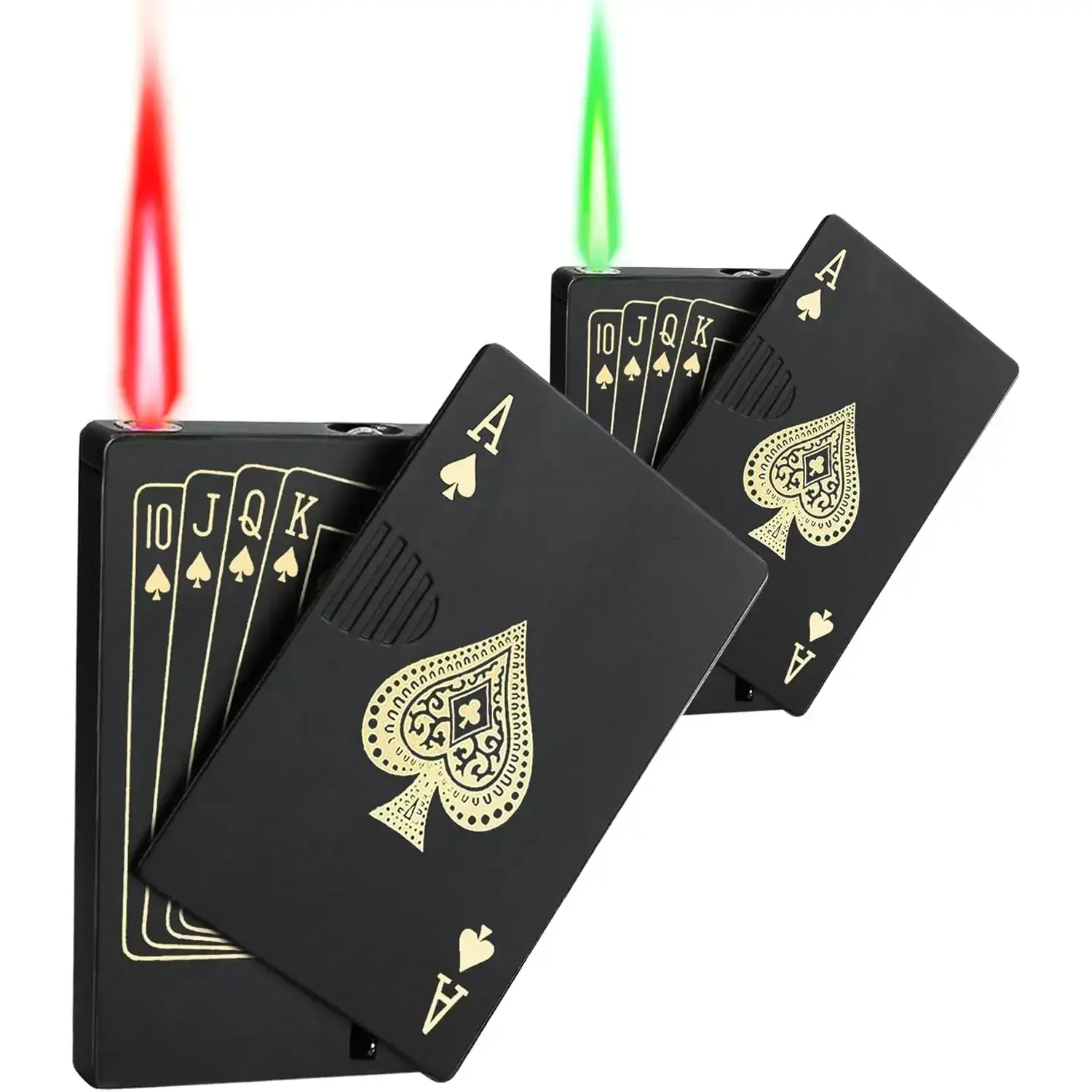 Jet Torch Lighter Ace Card Lighter Green Flame Refillable Butane Lighter Ace of Spades Cool Lighter Adjustable Windproof Poker Lighter (Without Gas)