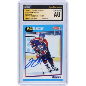 Mark Messier Edmonton Oilers Autographed 1991-92 Score Canadian Bilingual #505 CGC Fanatics Witnessed Authenticated Card - Fanatics Authentic Certified