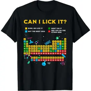 Can I Lick It Periodic Table Funny Science Teacher Student T-Shirt Graphic Tees Menswear Top Streetwear for Science Enthusiasts