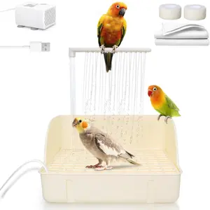 Upgrade Automatic Bird Bath with Pump, Large Capacity Indoor Parrot Shower Fountain, Continuous Circulating Water & Faucet Design, Easy-Clean Bird Bathtub for African Grey, Cockatiel, Conure, Budgie & Lovebird Pets, Bird Supplies, Parakeet Bird Bath