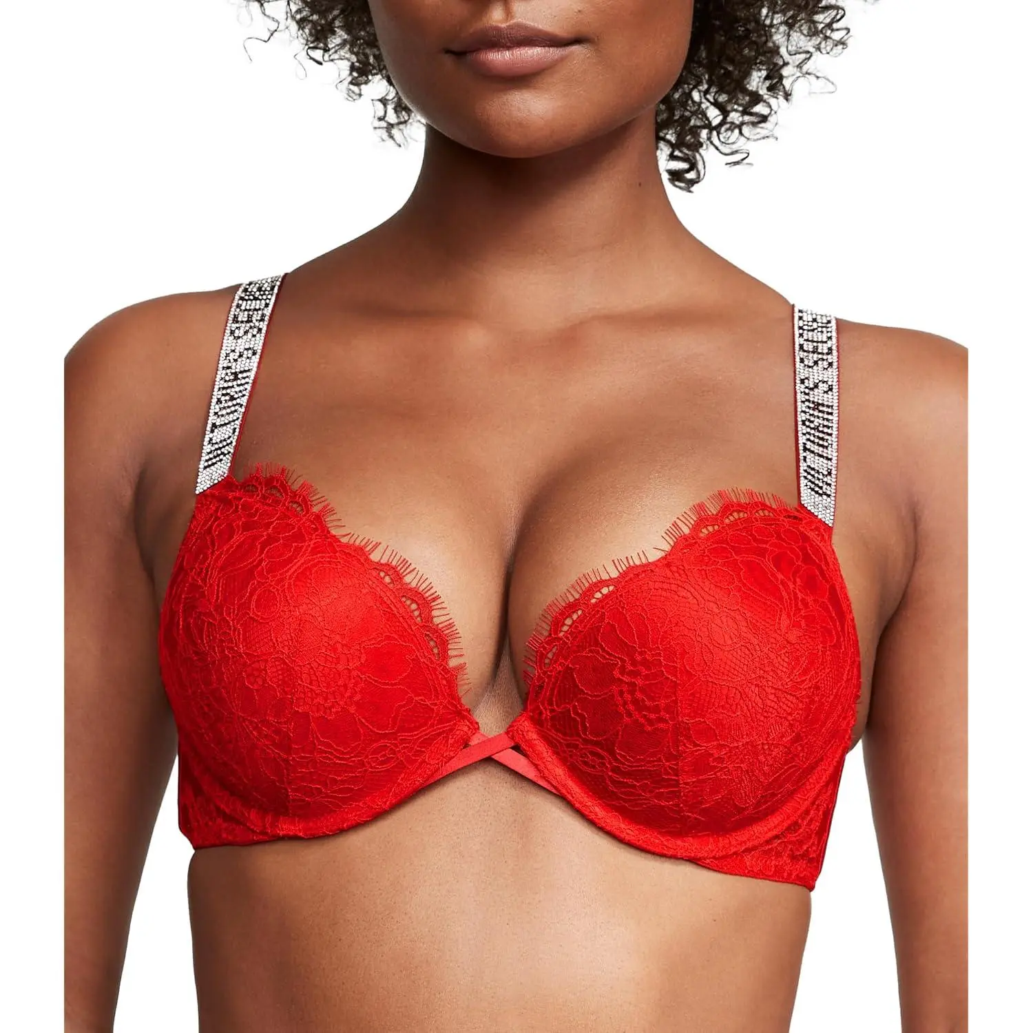 Victoria's Secret Very Sexy Bombshell Shine Strap Push-Up Bra, Lipstick Red Lace, 32A