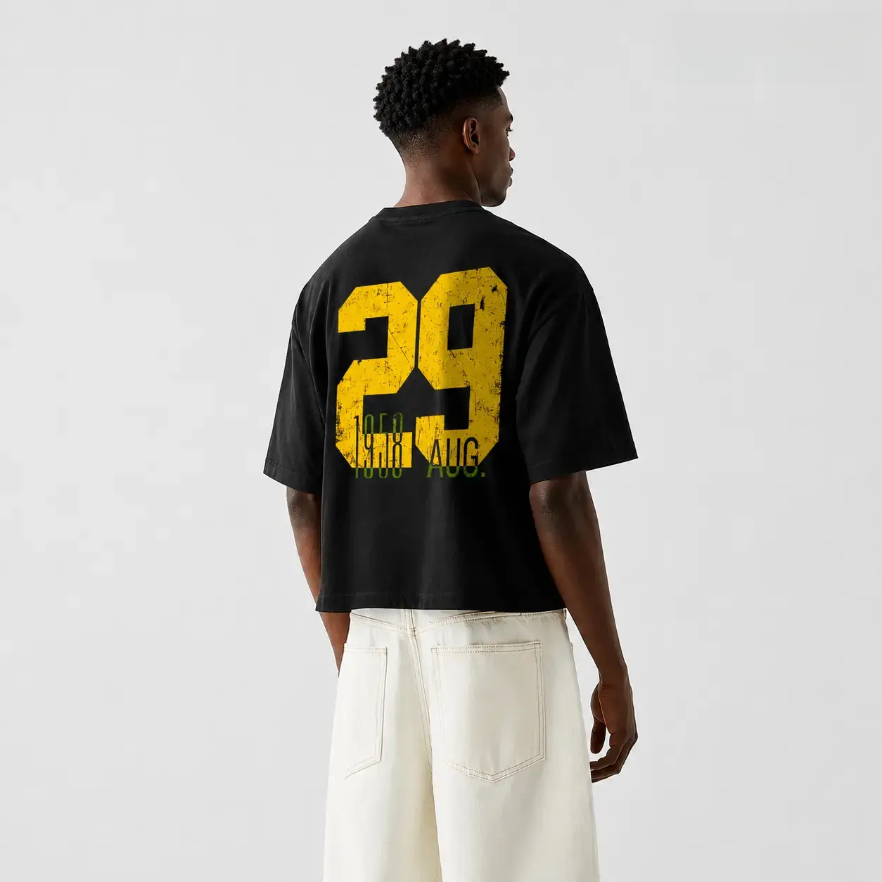 MeJend Men’s 12 oz Heavyweight 100% Cotton Oversized Cropped T-Shirt - Casual Crewneck, Round Neck, Retro T-Type, Structured Fabric, Graphic Print, Boxy Short-Sleeve Top, Cold Machine Wash Menswear