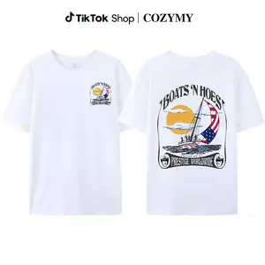 Boats n Hoez Summer Step Brothers Movie Shirt Fitted Crew Neck Short Sleeve Casual Top for Him Gifts Breathable Cotton Streetwear