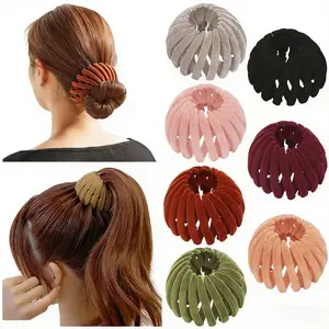 Bohemian Style Bird Nest Magic Hair Clips Set 7pcs, Elegant Cute Hollow, Out Round Plastic Hair Bun Accessories for Women with Wedding Festival Hair Decor