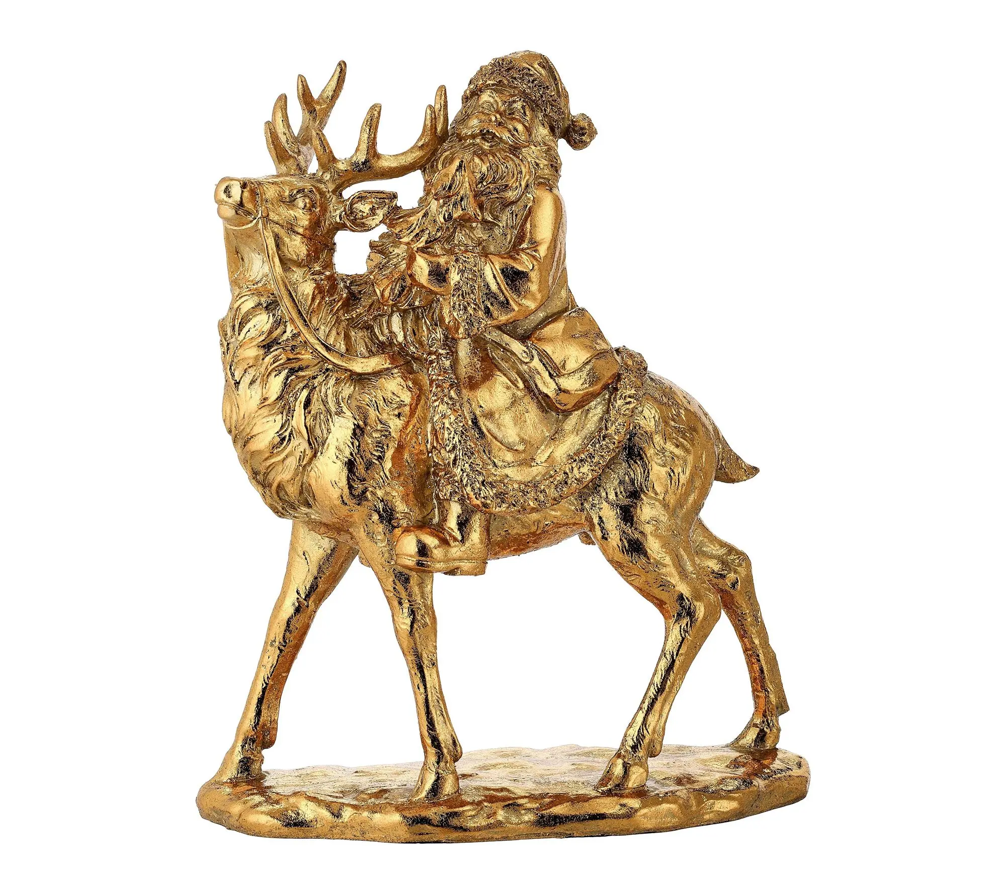 RC Home Decor-12" Gold Santa with Reindeer, Christmas Decor