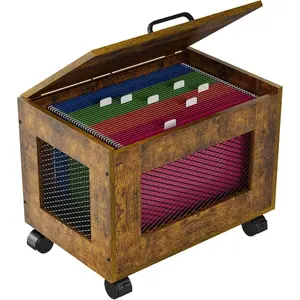 Rolling File Cabinet Cart, Hanging File Organizer Box with Lid for Home Office, Small Filing Cabinet on Wheels Under Desk, Mobile Decorative Document Storage Basket for Letter & Legal Size