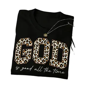 2026 New Boxy Fit Tee 100% Premium Cotton  Leopard Print GOD Good Time Printed T-Shirt, 180G Pure Women'S T-Shirt, Loose Fit Meat Blocking And T-Shirt, Elastic Fabric Not Tight, Paired with Jeans Trendy And Cool Explosive Street, Gentle with Long Skirt,
