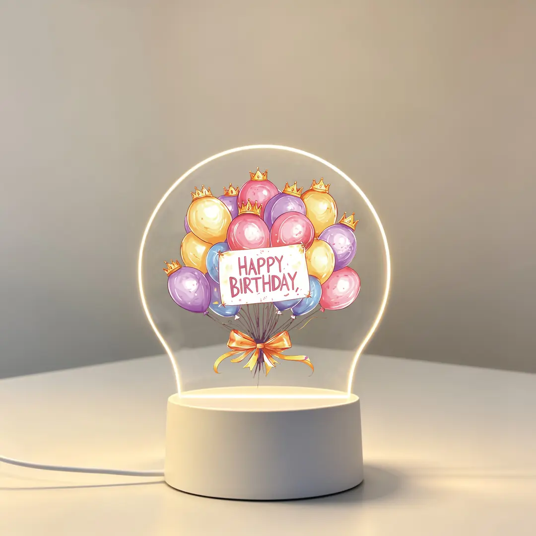 LED Happy Birthday Balloon Illuminated Night Light - Novelty, Playful Celebration Decor - Ideal Gift for Friends & Family (Birthdays, Holidays), Novelty Light