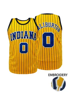 Men's Breathable Basketball Jersey,Embroidered Indiana #0 Pinstripe Athletic Sportswear, Quick-Dry Workout Tank Top for Basketball, Gym,Running & Daily Wear, Athletic Workout Tops