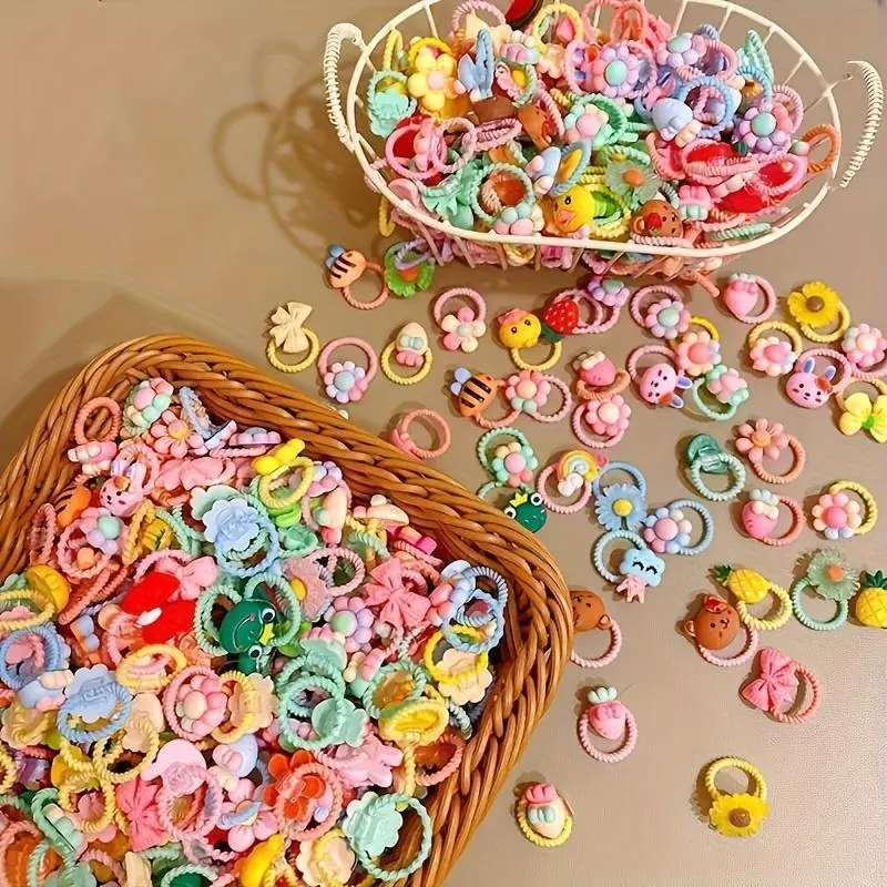 50pcs of Cute Cartoon Thumb Hair Ties - Non-Damaging, Elastic Rubber Bands for Styling - Plastic Material, Casual Style 50pcs of Cute Cartoon Thumb Hair Ties - Non-Damaging, Elastic Rubber Bands for Styling - Plastic Material, Casual Style