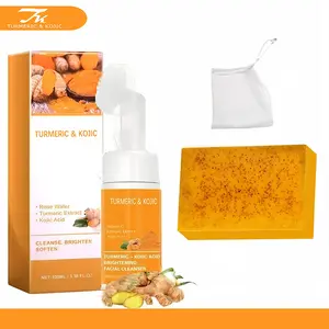 TURMERIC&KOJIC Turmeric Wash and Care two PieceSetTurmericCleansing Mousse, Turmeric SoapFacialCleansing Skincare FacialCleansing CleanserFacial Wash Comfort,Summer Gift Daily Kit skincare gift