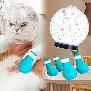 5Pcs/Set Pet Supplies,Including 1Pcs Cat Muzzle and Boots for Grooming And 4Pcs Cat Breathable Muzzle with Anti-Bite and Silicone Paw Covers tools