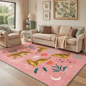 【Deals For You Days】GENIMO Home Rug – Soft, Non-Slip, Pet Friendly, Machine Washable Carpet, Ideal Area Rug for Living Room, Bedroom, Kitchen, Hallway Floor Decor ,ARB4858-PINK BLOOM