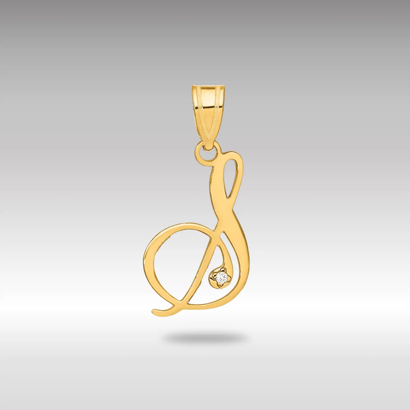 14K Gold Script Letter S Initial Pendant with Diamond - Model YC252S