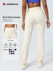 Sodalemon Women's Fashion Solid Color Yoga Pants, High Waisted Elastic Tummy Control, Suitable for Yoga Pilates Fitness, Comfortable Casual Flare Leggings