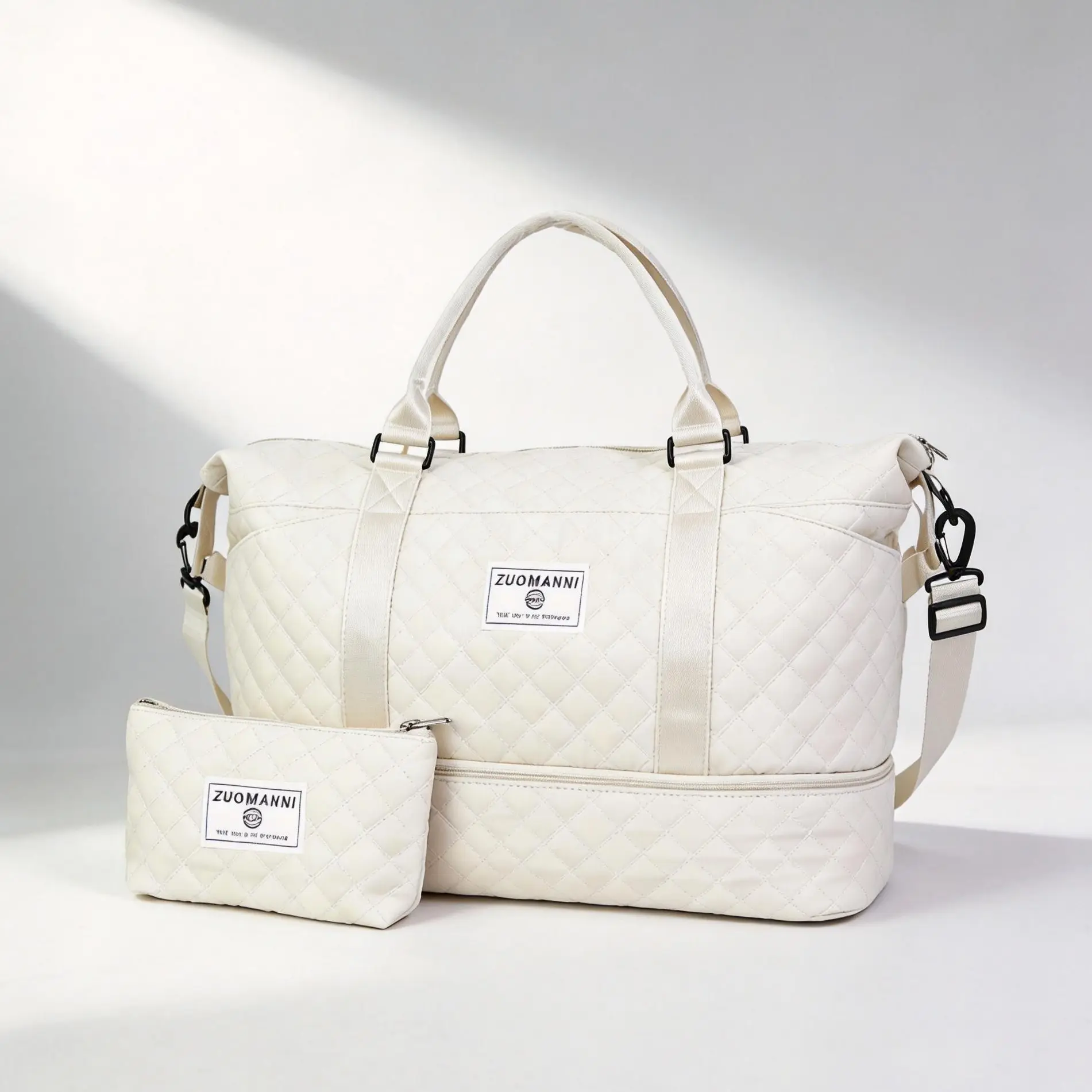 2-Piece Quilted Gym and Travel Bag Set, Large Capacity Carry-On Tote with Separate Shoe Compartment, Lightweight Crossbody Weekender for Women, Stylish Fitness and Vacation Companion, Perfect Gift for Her