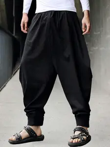 Men's Black Harem Pants - Casual Baggy Drop Crotch Joggers for Streetwear & Boho Style