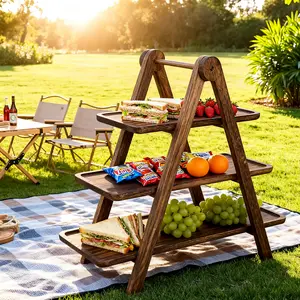 Elegant Three-Tier Wooden Stand, Fruit Cupcake Bread Display Rack, Dessert Display Stands, Perfect for Camping Picnics Weddings Parties Restaurants