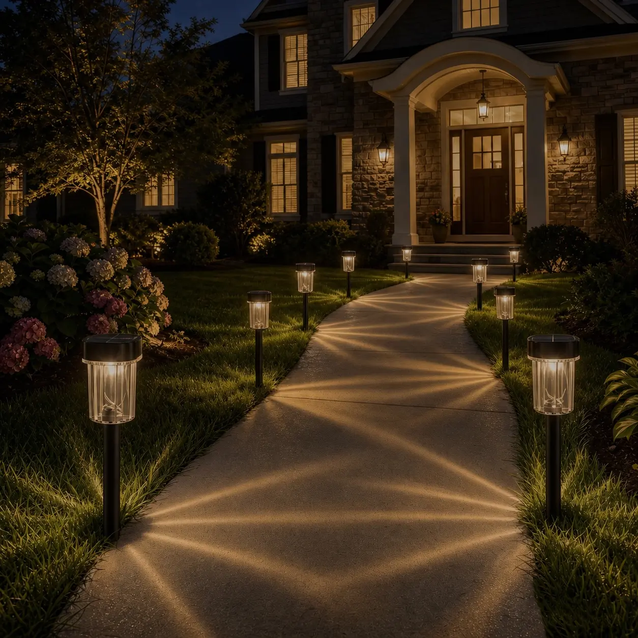 8-Pack Solar Pathway Lights Outdoor, Dusk to Dawn Auto On/Off Waterproof Solar Garden Lights,  IP44 Easy Installation Brown Hard Plastic Finish Energy Saving Decorative Pathway Lights for Yard Driveway Patio Decor Landscape Lighting