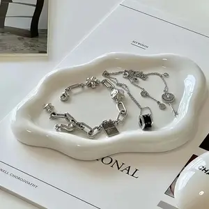 Ceramic Cloud Shaped Jewelry Tray, 1 Set Decorative Collectible Statue for Space-themed Home Decor, Versatile for Various Room Types