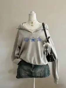 Coquette Aesthetic Coastal Cowgirl Oversized, Loose Half-Zip Hoodie, Washed Cotton Beachy Print Graphic Pullover, Y2K Soft Girl Streetwear for School, Beach Trips, Preppy Top, Perfect for Fall Layering, Womenswear