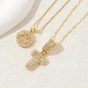 Initial Letter Pendant Necklace for Men & Women,Plated Alphabet Necklace on Figaro Chain, Elegant Design