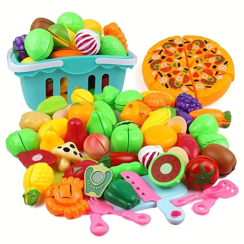 35/37 Pieces Kids Fruit and Vegetable Cutting Toys, Realistic Kitchen Pretend Play Set for Boys and Girls, Toddler Cooking Playset, Toddler Playset, Toddler Play Kitchen, Develop Fine Motor Skills and Creativity, Play Kitchen Accessories